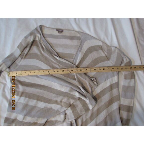 J. JILL WATERFALL OPEN FRONT CARDIGAN SIZE M TAN GREY CREAM STRIPED LIGHTWEIGHT - Picture 3 of 9